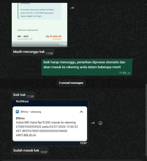 Bukti penarikan masuk ke rekening BRI