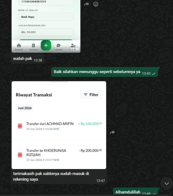 Riwayat transaksi member tercatat rapi